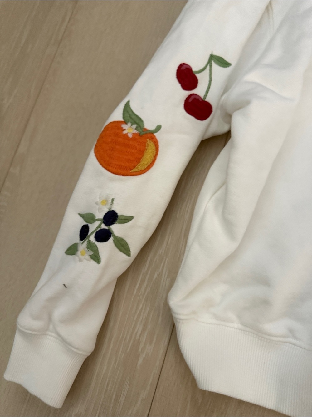 Aqua White Crewneck Sweatshirt with Colorful Fruit Embroidery - Picture 8 of 9